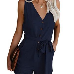 Womens V Neck Button Down Tank Romper